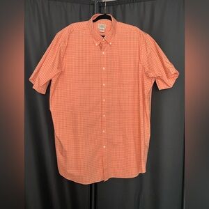 LL Bean Mens Wrinkle Resistant Orange Plaid Button Short Sleeve Shirt XXL Tall